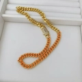Collana a catena cubana placcata oro 18K con smalto arancione e chiusura con S - Collana (Collana 06) / Oro e Arancione