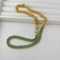 Collana a catena cubana placcata oro 18K con smalto azzurro e chiusura a S con zirconi - Collana (Collana 07) / Oro e Blu Lago