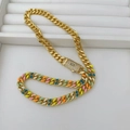 Collana a catena cubana placcata oro 18 carati con smalto colorato e chiusura in zirconi - Collana (Collana 11) / Oro e Multicolore