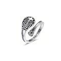 Verstelbare vintage zilveren ring met 3D-bloemen en gegraveerd FAITH-kruis - Kruis Stijl / Zilver