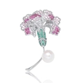 Elegant carnation flower brooch with pink gemstones and large natural freshwater pearl - Carnation Style
