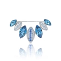 Elegante broche plateado en forma de abanico con circonitas azules y talla marquise - Azul