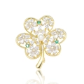 Eleganter Gold-Kleeblatt-Brosche mit weißen Kristallen, Smaragd-Zirkon und Perle - Herzstil (XX0231)