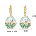 Detail view of enamel flower earrings with dimensions and gold plated rhinestone hoops - Earrings Irregular Hexagonal Flower Gold (X0588)