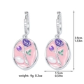 Detail view of pink enamel flower earrings with freshwater pearls and dimensions - Earrings Rose Pearl Enamel Silver (E1461)