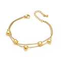 Double layer gold heart bracelet in titanium steel with adjustable chain for women - Double Layer 3D Heart Bracelet (TT0466)