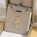 Golden cross necklace with sparkling clear zircons inside a luxury brushed gift box - Gold