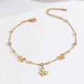 Goldenes Fußkettchen mit Schmetterlingsanhänger und Zirkonia auf Seide - Mattierter Schmetterling Zirkon Dekor Stil (TL0009)