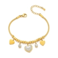 Titanium steel heart bracelet with gold snake chain and mother of pearl heart charms - Shell Texture Heart Bracelet (TT0464)