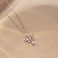 Macro detail of butterfly pendant with pink marquise stones and silver tassel chain - Pink Marquise Gem Butterfly Style (X4310)