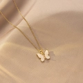 Elegant gold titanium necklace with a butterfly pendant on luxury champagne silk - Gold White Wing Butterfly Style (X4314)