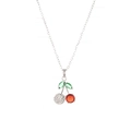 Détail du collier cerise en argent avec cristal rouge et pierres pavées étincelantes - X4556