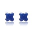 Dunkelblaue Bio-Keramik-Ohrstecker in Sternform mit glänzender Emaille und Spiegelglanz-Effekt - Vierstrahliger Stern / Blau