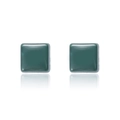 Minimalistische quadratische grüne Biokeramik-Ohrstecker mit polierter Oberfläche und Silber - Quadratisch / Grün