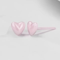 Rosa herzförmige Bio-Keramik-Ohrstecker mit glänzendem Finish für empfindliche Ohren - Herz / Rosa