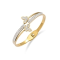Close-up of golden titanium steel bracelet featuring double pave zircon butterfly motifs - Intertwined Double Butterfly Pave Style (TT0503)