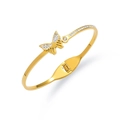 Golden butterfly titanium steel open spring bracelet with sparkling zircon inlay - Single Butterfly Micro-pave Zirconia Style (TT0619)