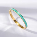Detail of gold-plated bangle featuring tiffany green enamel inlay and hinged closure - Blue