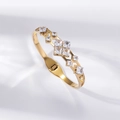 Detail of gold geometric titanium bracelet with emerald-cut zirconia and spring hinge - Hollow Geometric Style (TT0867)