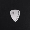Polished titanium steel guitar pick with compass engraving and Lead me Home text - Compass Lead Me Home Style (AL185)