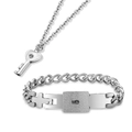 Detailed set of silver steel heart key necklace and cross lock bracelet with matte texture - Silver