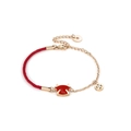 Ochsen-Sternzeichen-Armband mit roter Schnur, Goldkette, Emaille-Anhänger und Diamant - Rote Kordel Kuh Anhänger / Gold Gespleißt (B1428)