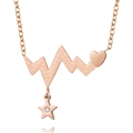 Rose gold pulse heartbeat necklace with heart and star pendant with white crystal - ECG Heartbeat Style (N995)