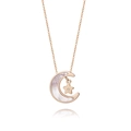 Rose gold moon and star pendant necklace featuring iridescent light purple shell inlay - Moon Star Style (N1015)