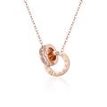 Rose gold necklace with double interlocking rings featuring Roman numerals and zircon stones - Roman Numeral Double Ring Style (N1183)