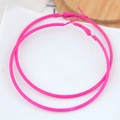 Macro shot of large rose red matte metal hoop earrings with secure click-top closure - Rose Red