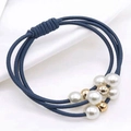 Navy blue triple-strand elastic hair tie decorated with white pearls and gold beads - Dark Blue (090520268)