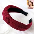 Knitted ribbed twist headband in wine red for women with non-slip inner grip and stylish knot - Burgundy