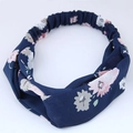 Navy blue floral chiffon cross-knot headband with elastic back for women - Navy Blue