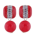 Elegante rood geëmailleerde goudkleurige oorbel met kristal en rode parelhanger - Rood