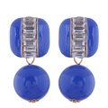 Blauwe emaille vierkante oorbellen met hangende kralen en sprankelende kristallen - Blauw