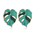 Minimalist green monstera leaf drop earrings with golden trim for summer trend fashion - Green