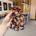 Floral print hair scrunchie with long ribbon streamers in navy and orange fabric - 2# (Dark Blue Floral)
