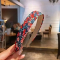 Floral print headband with vintage red blossoms on navy blue fabric for women - Red Floral (1#)