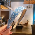 Floral print headband in light blue fabric with delicate yellow flower patterns - Blue Floral (3#)