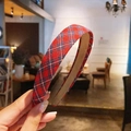 Detailed view of red plaid fabric headband with anti-slip inner lining for a secure fit - Red Black Plaid (12#)