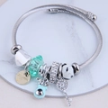 Silver beaded charm bracelet with heart, deer head and key pendants on marble surface - Blue Deer Pendant Style (2#)