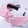 Elegante cerchietto rosa con nodo largo decorato con pois a rilievo e bordi bianchi - Rosa