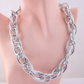 Chunky silver chain necklace featuring alternating smooth and textured links on a bust display - Silver (Mirror And Frosted)