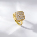 Macro shot of gold-plated square ring featuring pavé-set shimmering zircon stones - Ring / Gold