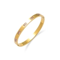 Detail showing gold stainless steel bracelet with five pink rectangular gemstones - Gold Pink Zirconia