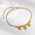 Golden stainless steel chain bracelet featuring clover pendants and delicate bead details - Clover Beads Style (TT1060)