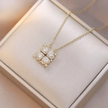 Gold plated four-leaf clover necklace for women with heart shaped diamond pavé details - White Heart Clover (X0761) / White