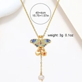 Garden butterfly pendant necklace with freshwater pearl and heart charm in gold finish - Colorful Butterfly Heart Pearl Style (X0239)