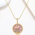 Golden necklace with a purple enamel flower pendant and a natural freshwater pearl charm - Light Purple Lotus Style (X3984)