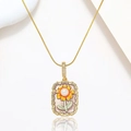 Golden sunflower necklace featuring a freshwater pearl center and vibrant enamel petals - Pink-Purple Sunflower Style (X3970)